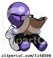 Purple Doctor Scientist Man Reading Book While Sitting Down