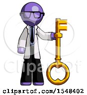 Purple Doctor Scientist Man Holding Key Made Of Gold