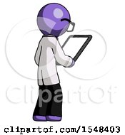 Poster, Art Print Of Purple Doctor Scientist Man Looking At Tablet Device Computer Facing Away