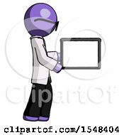 Poster, Art Print Of Purple Doctor Scientist Man Show Tablet Device Computer To Viewer Blank Area