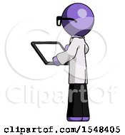 Poster, Art Print Of Purple Doctor Scientist Man Looking At Tablet Device Computer With Back To Viewer