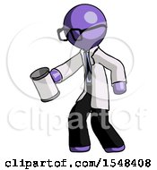Poster, Art Print Of Purple Doctor Scientist Man Begger Holding Can Begging Or Asking For Charity Facing Left