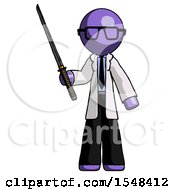 Purple Doctor Scientist Man Standing Up With Ninja Sword Katana