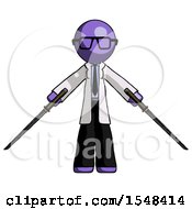 Purple Doctor Scientist Man Posing With Two Ninja Sword Katanas