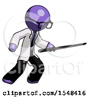 Poster, Art Print Of Purple Doctor Scientist Man Stabbing With Ninja Sword Katana