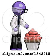 Poster, Art Print Of Purple Doctor Scientist Man With Giant Cupcake Dessert