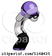 Poster, Art Print Of Purple Doctor Scientist Man With Headache Or Covering Ears Turned To His Right