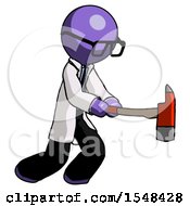 Poster, Art Print Of Purple Doctor Scientist Man With Ax Hitting Striking Or Chopping