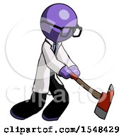 Poster, Art Print Of Purple Doctor Scientist Man Striking With A Red Firefighters Ax