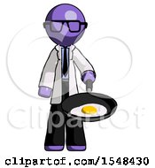 Purple Doctor Scientist Man Frying Egg In Pan Or Wok
