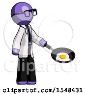 Poster, Art Print Of Purple Doctor Scientist Man Frying Egg In Pan Or Wok Facing Right
