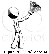 Poster, Art Print Of Ink Design Mascot Woman Dusting With Feather Duster Upwards
