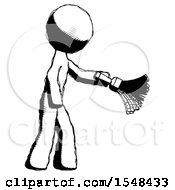 Poster, Art Print Of Ink Design Mascot Man Dusting With Feather Duster Downwards
