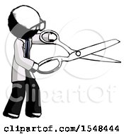 Poster, Art Print Of Ink Doctor Scientist Man Holding Giant Scissors Cutting Out Something
