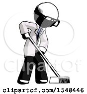 Poster, Art Print Of Ink Doctor Scientist Man Cleaning Services Janitor Sweeping Side View