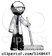 Ink Doctor Scientist Man Standing With Industrial Broom