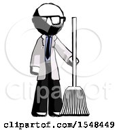 Poster, Art Print Of Ink Doctor Scientist Man Standing With Broom Cleaning Services