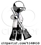 Poster, Art Print Of Ink Doctor Scientist Man Sweeping Area With Broom