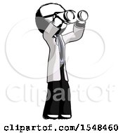 Poster, Art Print Of Ink Doctor Scientist Man Looking Through Binoculars To The Right
