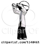Poster, Art Print Of Ink Doctor Scientist Man Looking Through Binoculars To The Left