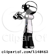 Poster, Art Print Of Ink Doctor Scientist Man Holding Binoculars Ready To Look Left