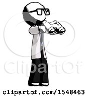 Ink Doctor Scientist Man Holding Binoculars Ready To Look Right
