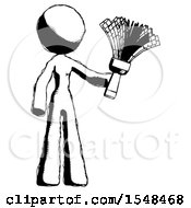 Ink Design Mascot Woman Holding Feather Duster Facing Forward
