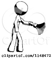 Poster, Art Print Of Ink Design Mascot Woman Dusting With Feather Duster Downwards