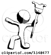 Ink Design Mascot Man Holding Jester Staff Posing Charismatically