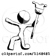 Ink Design Mascot Woman Holding Jester Staff Posing Charismatically