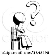 Ink Design Mascot Man Question Mark Concept Sitting On Chair Thinking