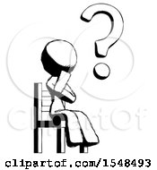 Ink Design Mascot Woman Question Mark Concept Sitting On Chair Thinking