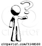 Poster, Art Print Of Ink Design Mascot Man Holding Question Mark To Right