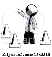 Poster, Art Print Of Ink Doctor Scientist Man Standing By Traffic Cones Waving