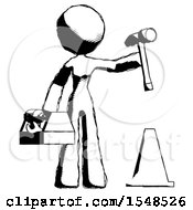 Ink Design Mascot Woman Under Construction Concept Traffic Cone And Tools