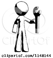 Ink Design Mascot Man Holding Wrench Ready To Repair Or Work