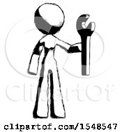 Ink Design Mascot Woman Holding Wrench Ready To Repair Or Work