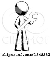 Ink Design Mascot Man Holding Large Wrench With Both Hands