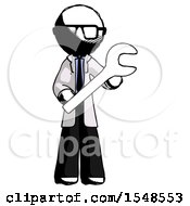Poster, Art Print Of Ink Doctor Scientist Man Holding Large Wrench With Both Hands