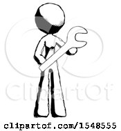 Ink Design Mascot Woman Holding Large Wrench With Both Hands