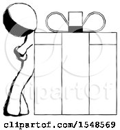 Ink Design Mascot Man Gift Concept Leaning Against Large Present