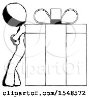 Ink Design Mascot Woman Gift Concept Leaning Against Large Present