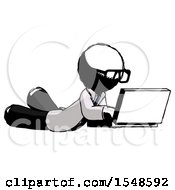 Ink Doctor Scientist Man Using Laptop Computer While Lying On Floor Side Angled View