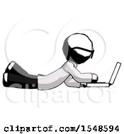 Ink Doctor Scientist Man Using Laptop Computer While Lying On Floor Side View