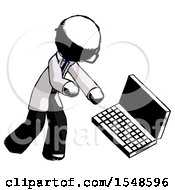 Poster, Art Print Of Ink Doctor Scientist Man Throwing Laptop Computer In Frustration