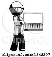 Ink Doctor Scientist Man Holding Laptop Computer Presenting Something On Screen