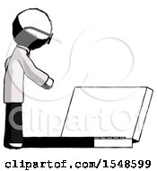 Poster, Art Print Of Ink Doctor Scientist Man Using Large Laptop Computer Side Orthographic View