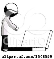 Ink Doctor Scientist Man Using Large Laptop Computer Side Orthographic View