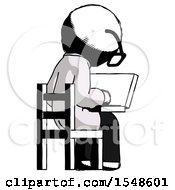 Poster, Art Print Of Ink Doctor Scientist Man Using Laptop Computer While Sitting In Chair View From Back