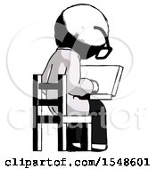 Ink Doctor Scientist Man Using Laptop Computer While Sitting In Chair View From Back